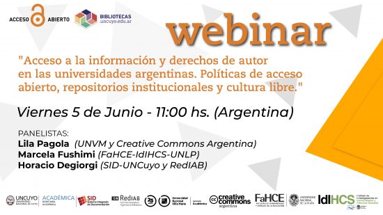 Webinar “Acceso a la información y derechos de autor en las universidades argentinas. Políticas de acceso abierto, repositorios institucionales y cultura libre”