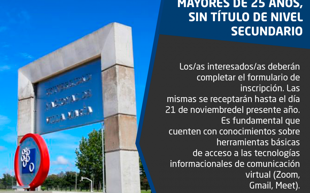 Inscripciones para mayores de 25 años sin título secundario