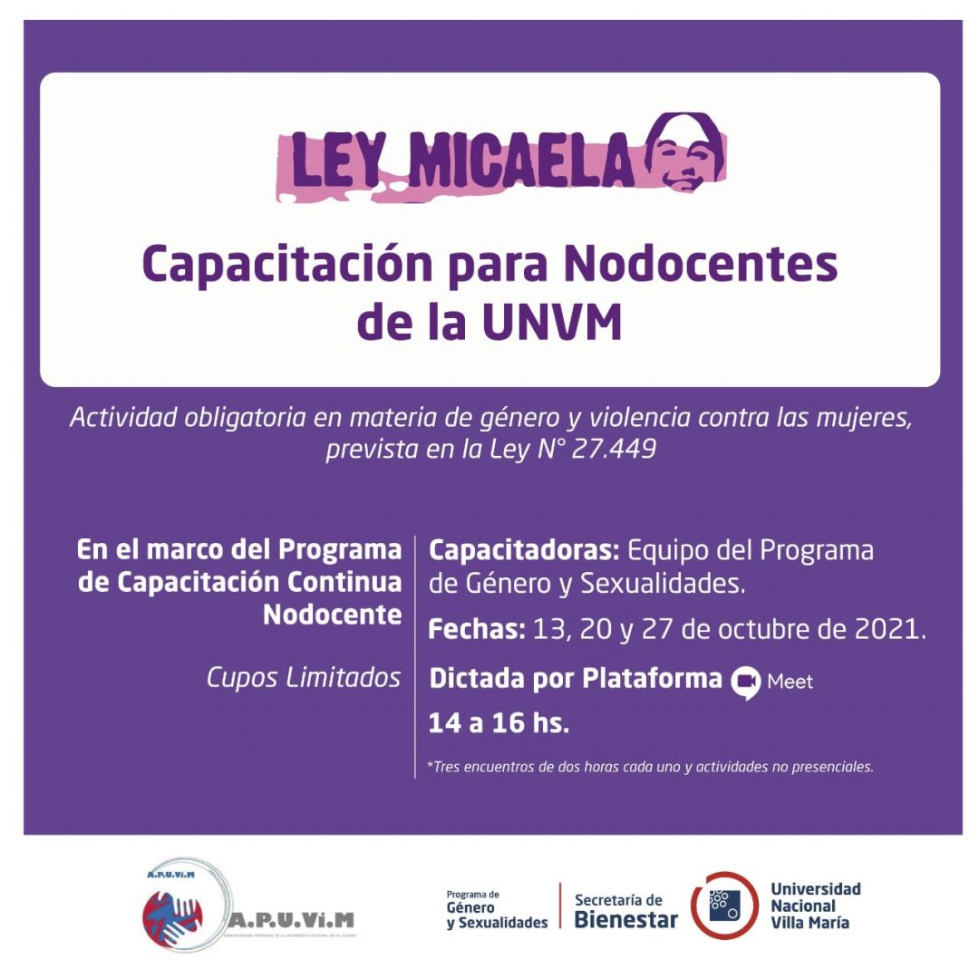 “Ley Micaela”: capacitación para docentes y nodocentes de la UNVM | UNVM